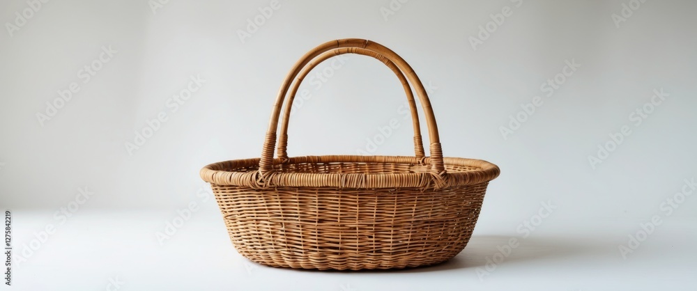 Poster rattan basket isolated on white background with generous space for text or graphics suitable for adv