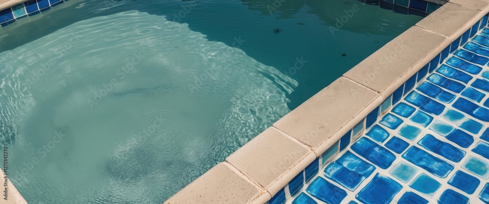 Poster clear calm pool surrounded by blue tile border reflecting tranquility and serenity in a relaxing out