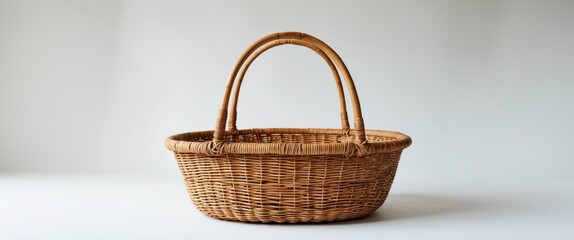 Rattan Basket Isolated on White Background with Generous Space for Text or Graphics Suitable for Advertising and Design Projects