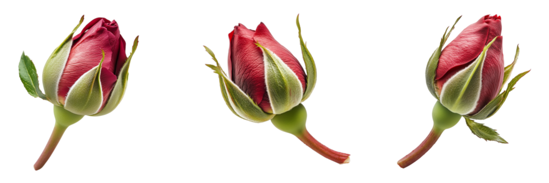 Set of Four delicate pastel roses arranged in a line on a marble surface, with their stems extending outward on transparent png background. Ai generated