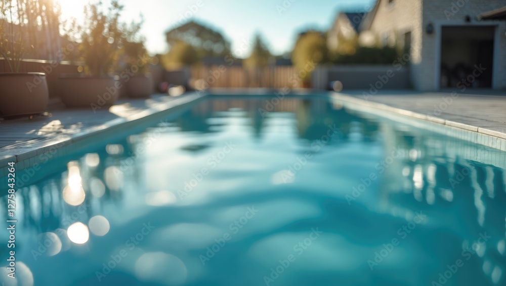 Aufkleber bright and serene abstract blur of a tranquil outdoor swimming pool with soft bokeh effect and room 