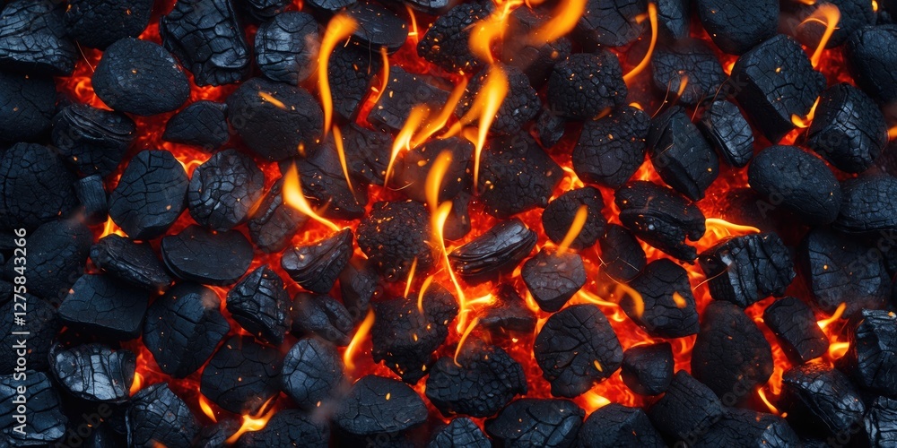 Poster burning coals background with sparks and glowing embers ideal for text overlay and graphic design pr