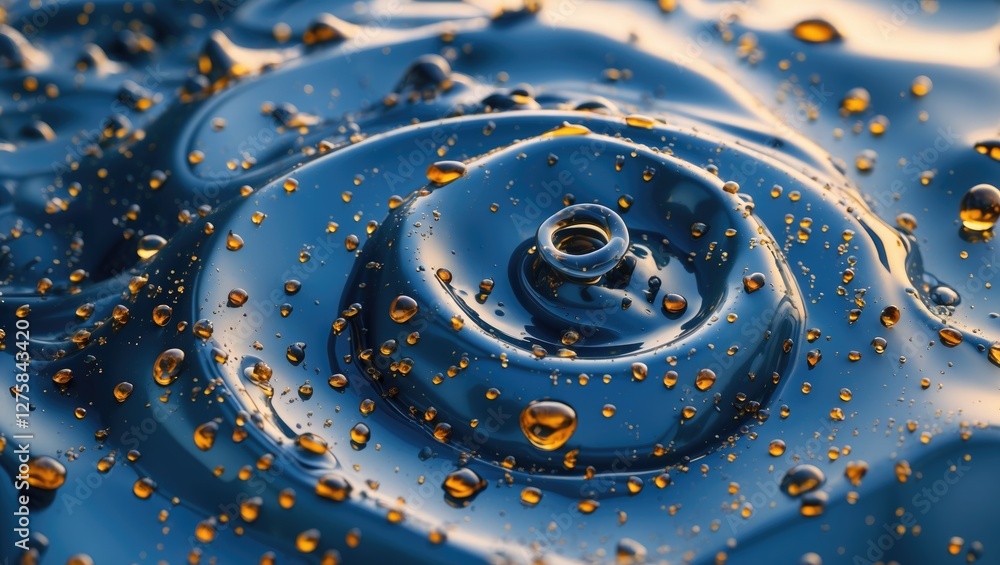 Poster colorful oil droplets creating abstract swirl pattern on water surface with space for text or graphi