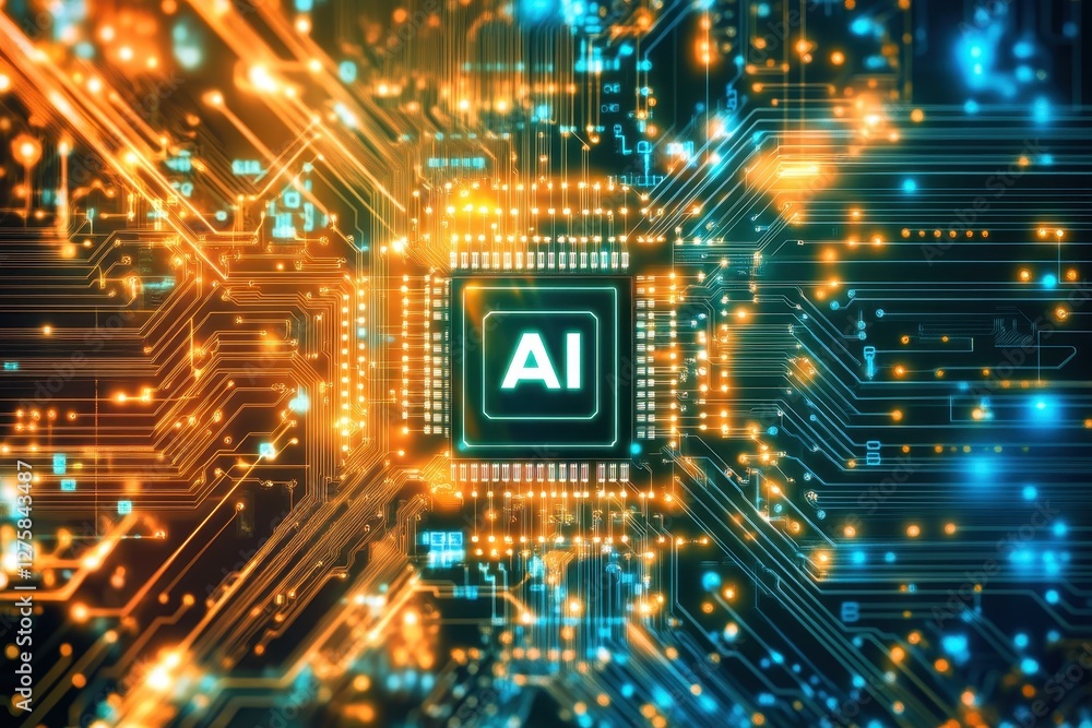 Poster abstract digital circuit board with ai technology concept design