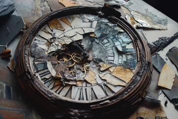 Damaged antique clock showing the passage of time and decay.