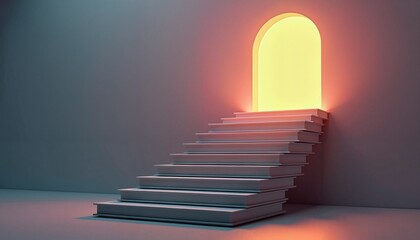 Books forming staircase leading to glowing portal, creative concept
