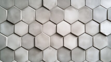 Fototapeta premium A textured arrangement of hexagonal tiles in shades of grey, creating a modern and stylish backdrop.