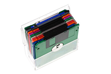 Vintage colored floppy disks Isolated on white