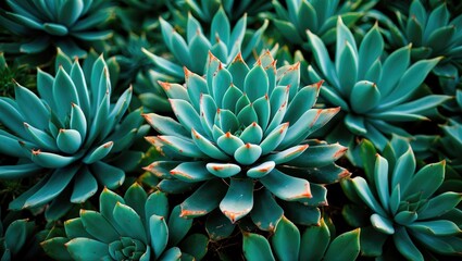 Obraz premium Agave Succulent Plants Natural Pattern Background in Vibrant Dark Green Tones with Textured Leaf Designs for Contemporary Decor