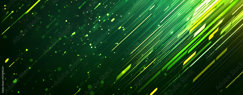 Aufkleber abstract green and yellow diagonal lines with glowing particles background image