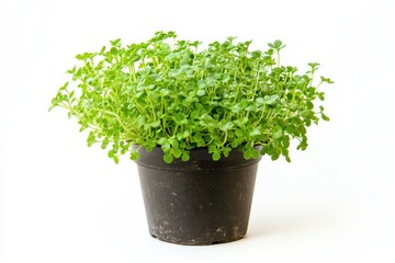 Fototapeta premium Icoshia plant thriving in a trendy black pot on a clean white backdrop showcasing exquisite details