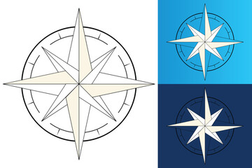 The image shows a flat logo design of an outline of a compass rose in black color that looks clean and sharp on a white background.