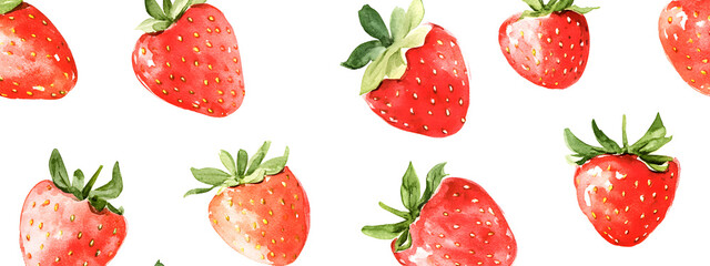 Strawberry pattern, white background, watercolor style
