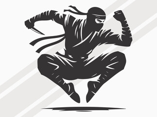 Ninja Silhouette Black Color. Stealthy Japanese Warrior Clipart and Vector Art