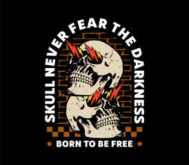 Skull graphic with a darkness slogan in vector illustration style on a black background. Perfect for urban streetwear, print design, and T-shirt art