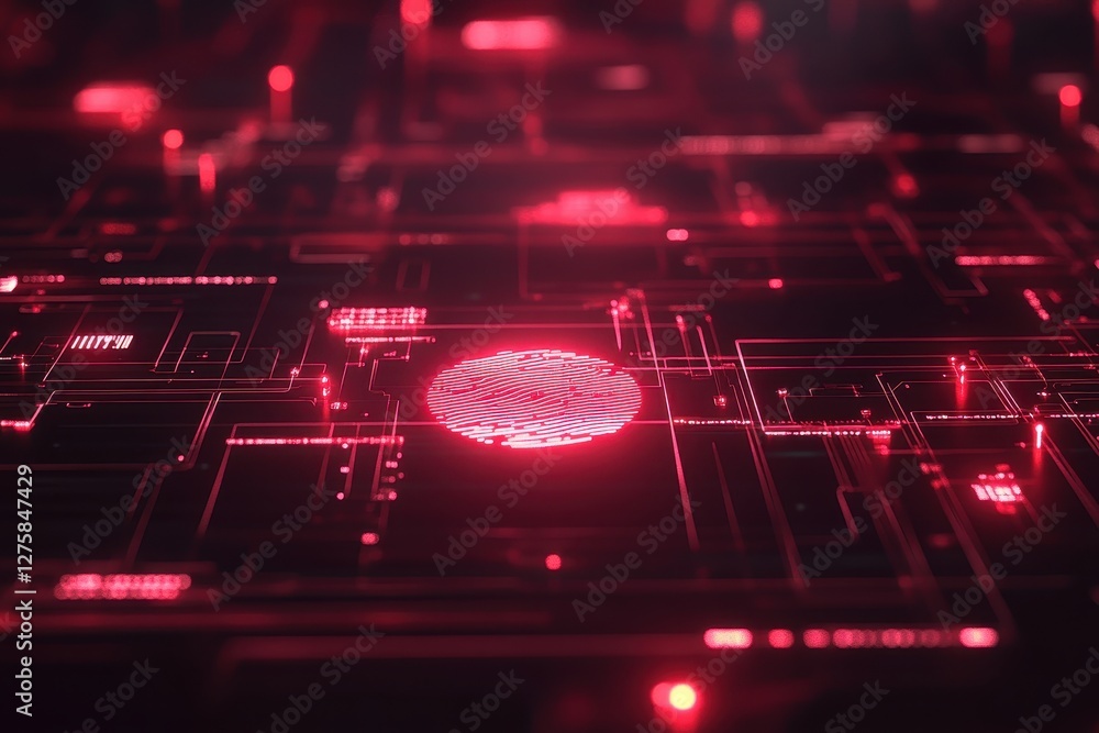 Poster abstract red circuit board technology background with glowing effects