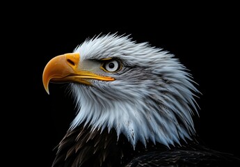 Obraz premium Bald eagle portrait, dark background, wildlife, studio shot, nature