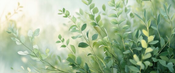 Soft Green Nature Background with Delicate Leaves and Gentle Light for Summer Aesthetic Decor and Design Inspiration