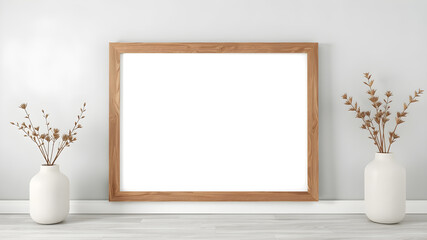 Realistic border wooden rectangular natural frame with shadow. Empty wooden frame boarder for presentations