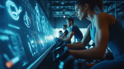 woman in a high-tech gym powered entirely by kinetic energy