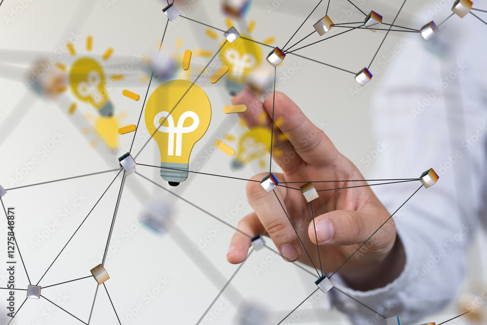 Poster lampNeural network 3D illustration. Big data and cybersecurity
