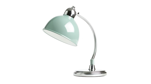 Bright green desk lamp illuminates dark background, ideal for focused work or study