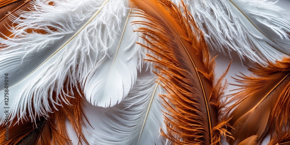 Poster elegant close-up of white and brown feathers highlighting textural details and abstract patterns wit