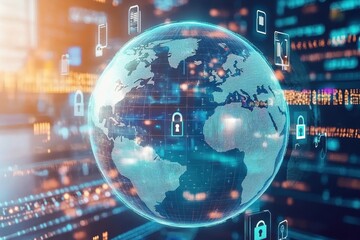 Obraz premium Global Digital Security Concept with Data Protection Elements