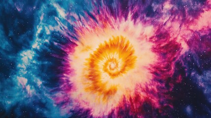 A vibrant and colorful spiral galaxy in deep space, showcasing hues of blue, pink, orange, and yellow against a starry background.