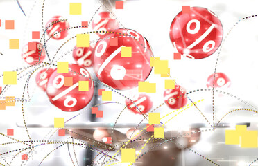hand touches virtual percent icon