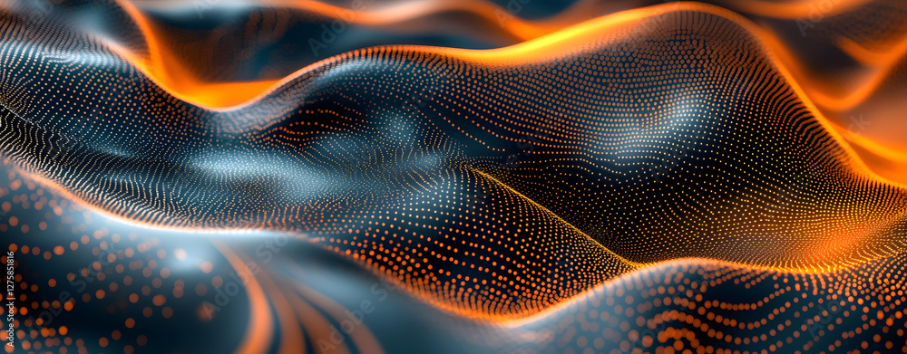 Poster abstract orange and blue digital waveform particle flow background