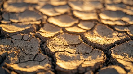 Close-up of cracked dry earth, emphasizing the harsh yet beautiful environment of the desert.
