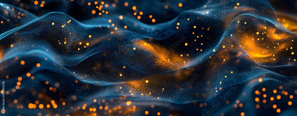 Poster abstract dark blue and orange wave particle background image