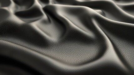 Naklejka premium Close-up of textured black leather fabric, showcasing its soft, wrinkled surface and depth, perfect for fashion and interior design themes.