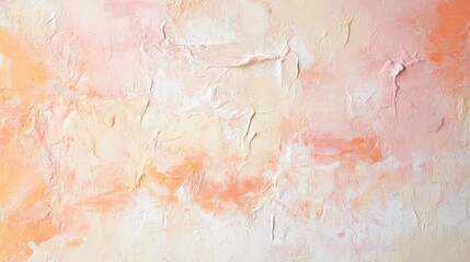 Fototapeta premium Close-up of a textured abstract painting featuring soft shades of peach, cream, and light orange, evoking tranquility and warmth.