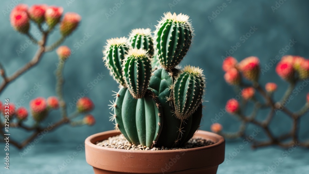 Aufkleber cactus arrangement in pot with decorative background and space for text or graphics