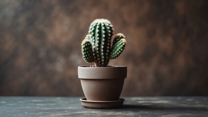 Decorative Potted Cactus with Unique Texture Set Against a Dark Background for Minimalist Home Decor and Gardening Themes