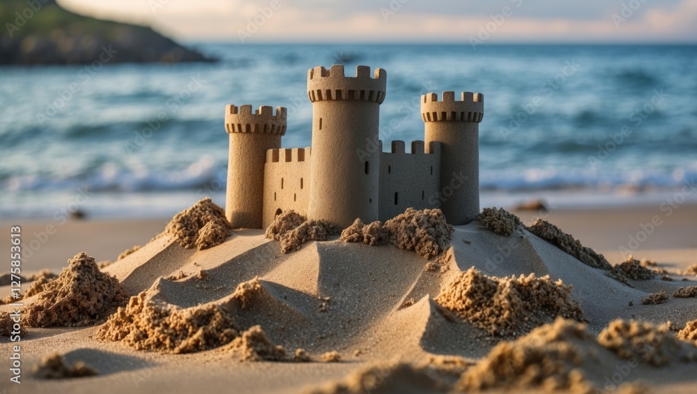 Aufkleber sandcastle on the beach with gentle waves in the background capturing the essence of summer fun and 