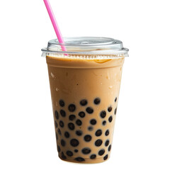 Refreshing bubble tea drink with tapioca pearls isolated on png transparent background, cut out