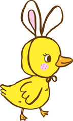 Cute Easter Chick wear Bunny Ears Cartoon Hand Drawn