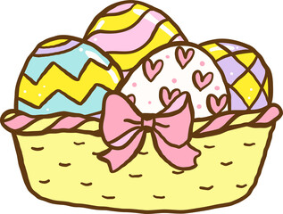 Groovy Easter Eggs Basket Doodle Hand Drawn