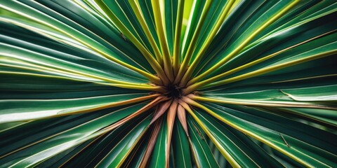 Obraz premium Vibrant Close Up of Palm Tree Leaf in Tropical Setting Ideal for Nature Backgrounds and Creative Text Space