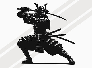 Samurai Silhouette Vector Illustration. Japanese Warrior Clipart and Vector Art for Design