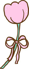 Retro Pink Tulips with Ribbon Bow hand drawn