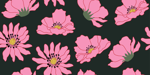 seamless pattern with pink flowers