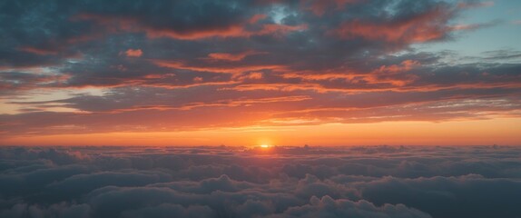 Vibrant Orange Sunset Over Layered Clouds Creating a Stunning Dramatic Sky Horizon at Dusk