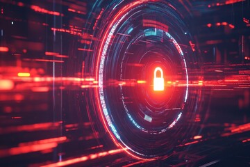 Obraz premium Futuristic Digital Lock Icon with Technology Background Glow Effects