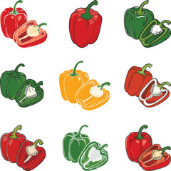 Bell Pepper Icons Set Silhouette, Capsicum SVG Vector Illustration