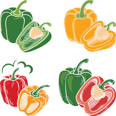 Bell Pepper Icons Set Silhouette, Capsicum SVG Vector Illustration