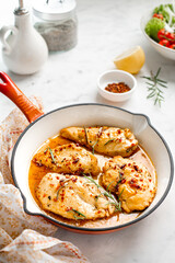 Chicken breast cooked in a cast iron skillet and doused in butter will.